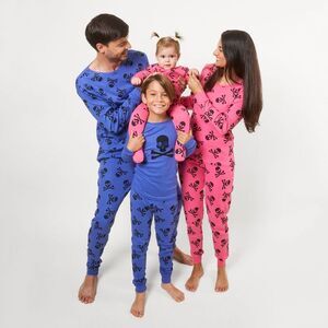 LEVERET -  Two Piece Cotton Halloween Pajamas Blue Sk Blue Skulls